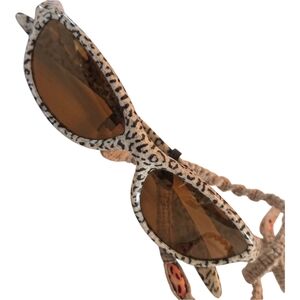 Vintage Oakley Fate Cheetah Sunglasses with Boho Jute Cord Strap, Holder USA